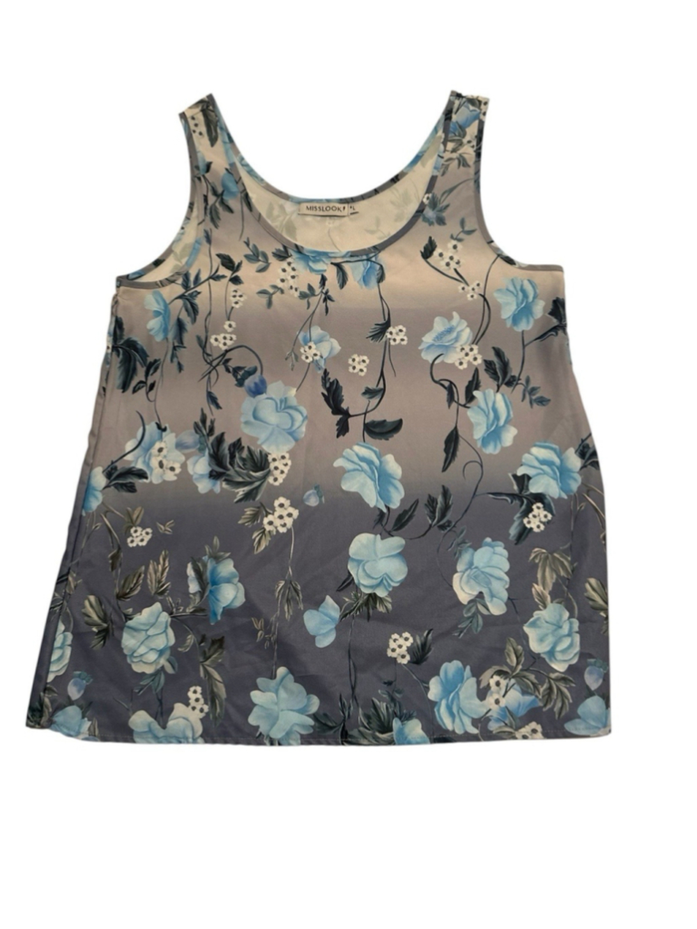 Misslook Tank Top Tunic Sleeveless Blouse Womens L Multicolor Blue Floral Satin - Picture 11 of 14